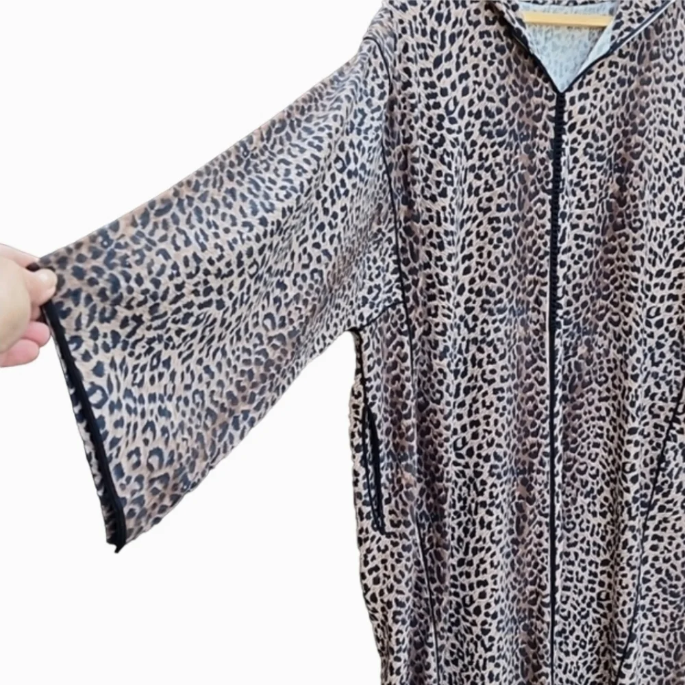 VINTAGE HANDMADE Moroccan Kaftan XL 1X 2X Leopard Hooded Abaya Boho Luxe Robe - Picture 11 of 17